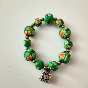 Alexa's Angel's green silver floral prayer box bracelet